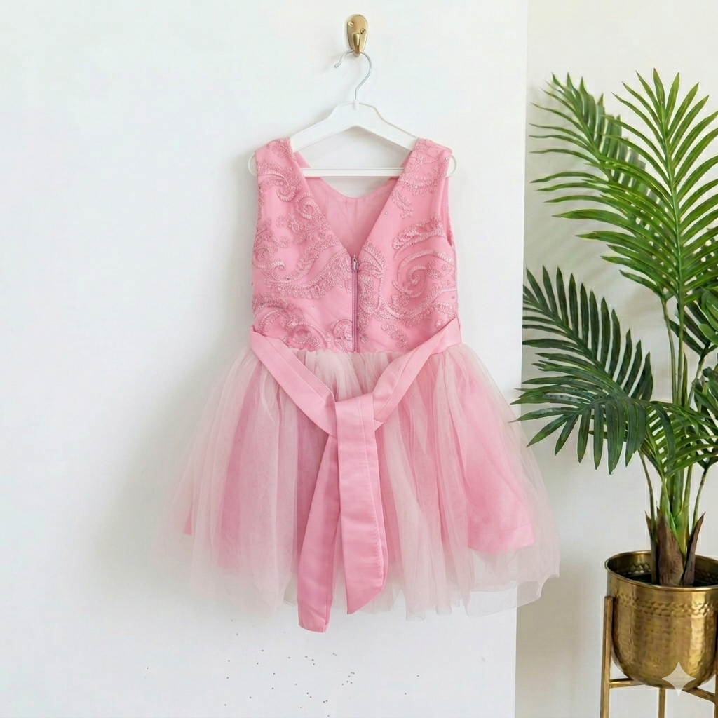 Bubblegum Pink Embroidered Kids' Tulle Dress (ages 3-4)