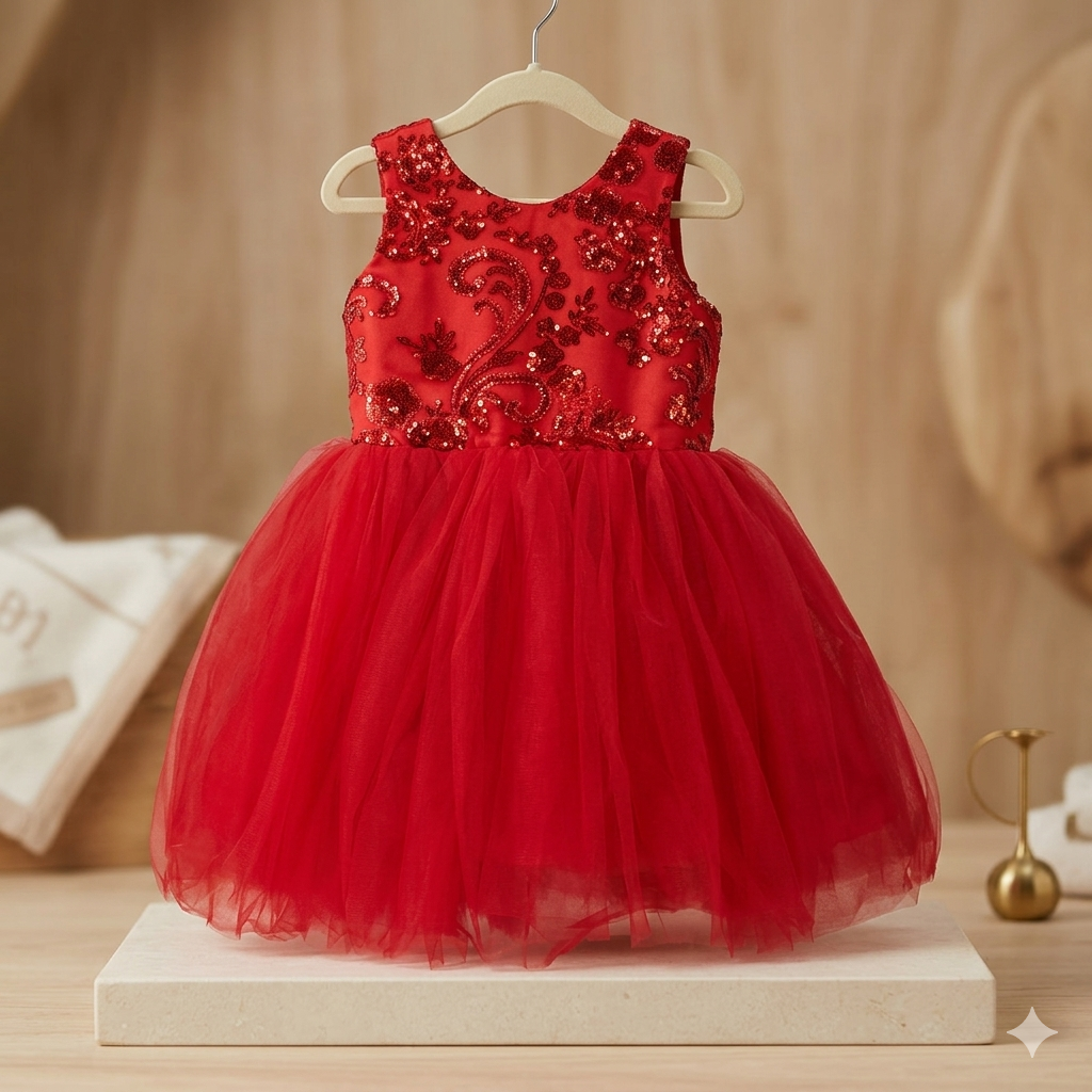 Scarlet Red Sequined Kids' Party Dress (5yrs)