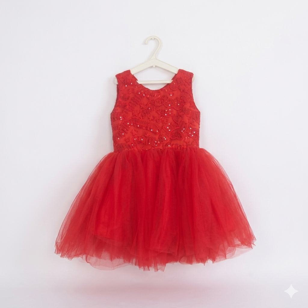 Scarlet Red Sequined Kids' Tulle Dress (ages 4-5)