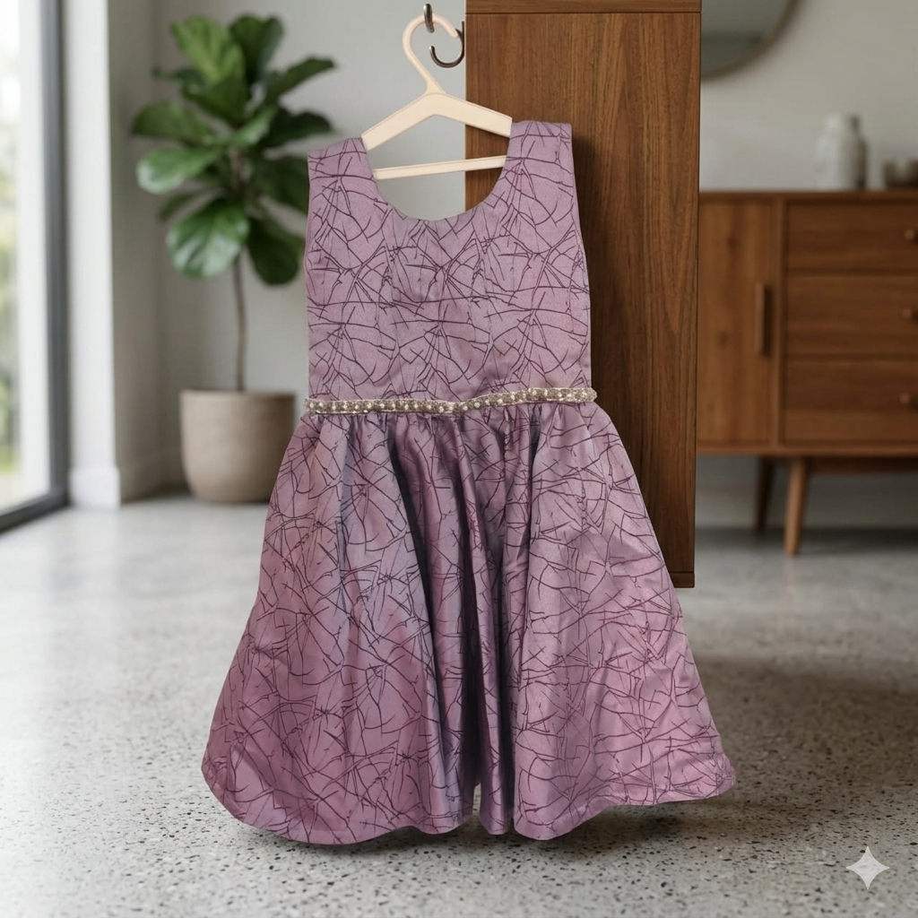 Elegant Mauve Lavender Kids' Jacquard Dress (ages 4-6)