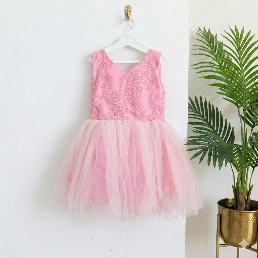 Bubblegum Pink Embroidered Kids' Tulle Dress (ages 3-4)
