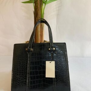 Midnight Croc-Embossed Structured Satchel
