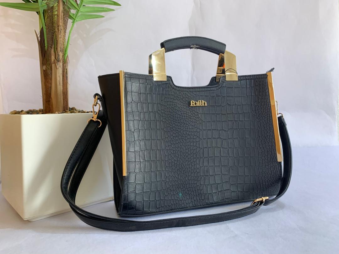 Faith Signature Crocodile-Embossed Structured Satchel
