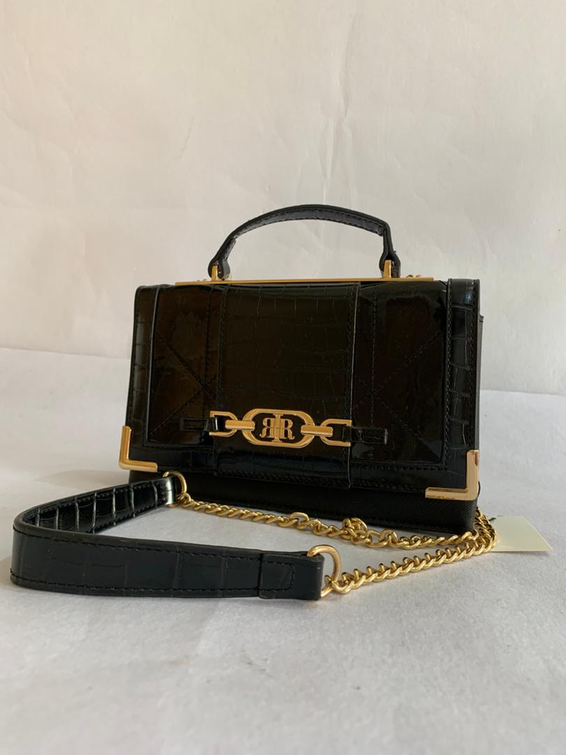 Midnight Onyx Croc-Embossed Top-Handle Bag