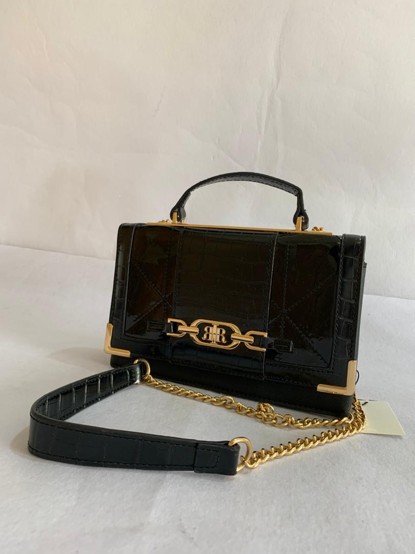 Midnight Onyx Croc-Embossed Top-Handle Bag