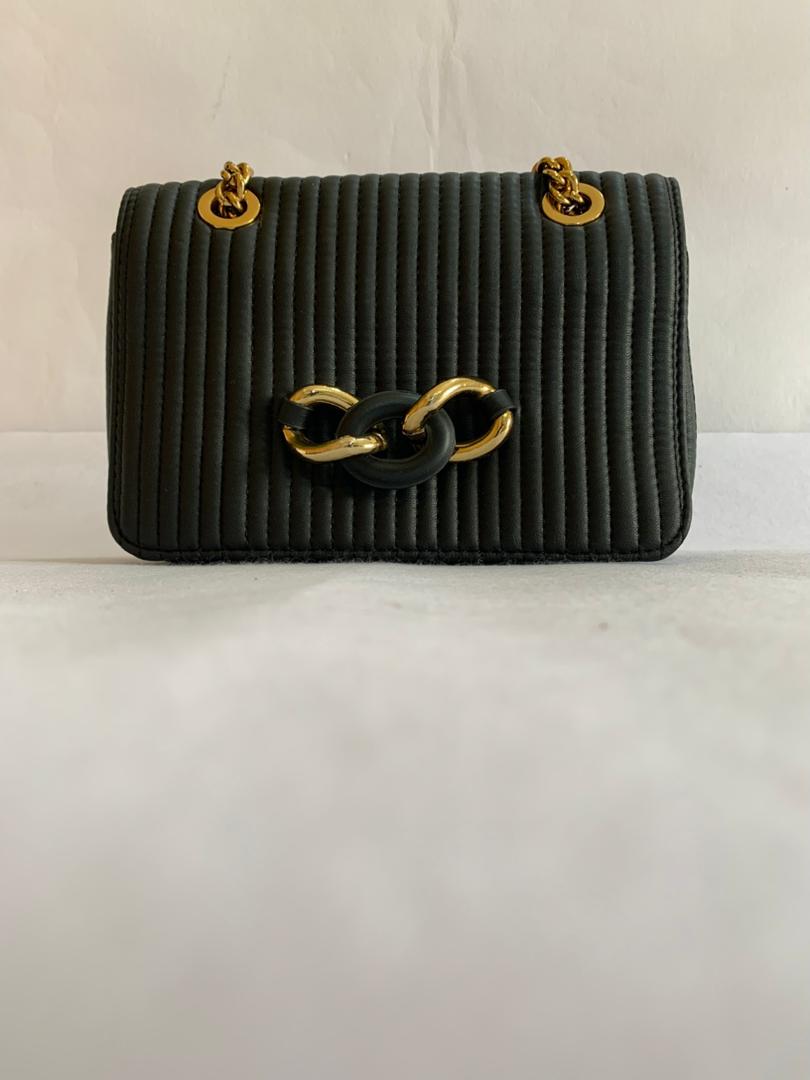 Matte Noir Vertical-Ribbed Chain Flap Bag