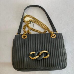 Matte Noir Vertical-Ribbed Chain Flap Bag