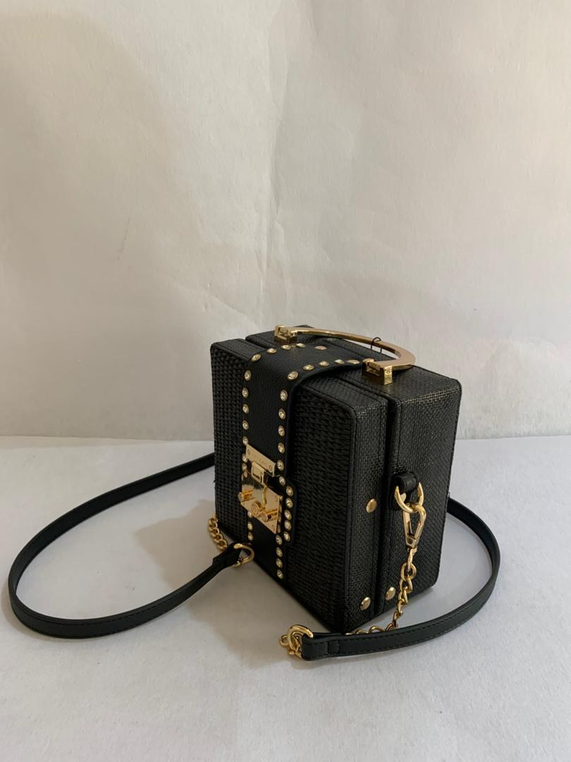 Midnight Woven Studded Trunk Bag