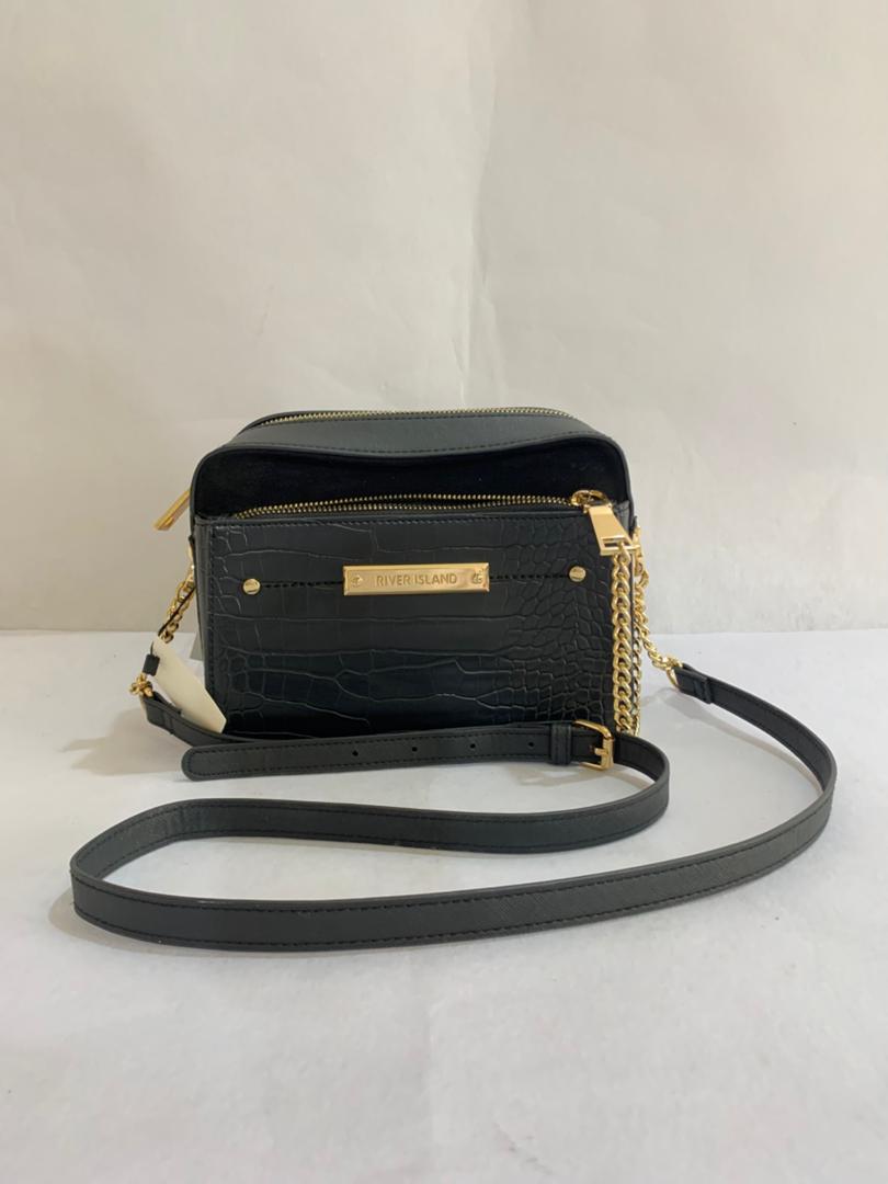 River Island Croc-Effect Multi-Zip Camera Bag