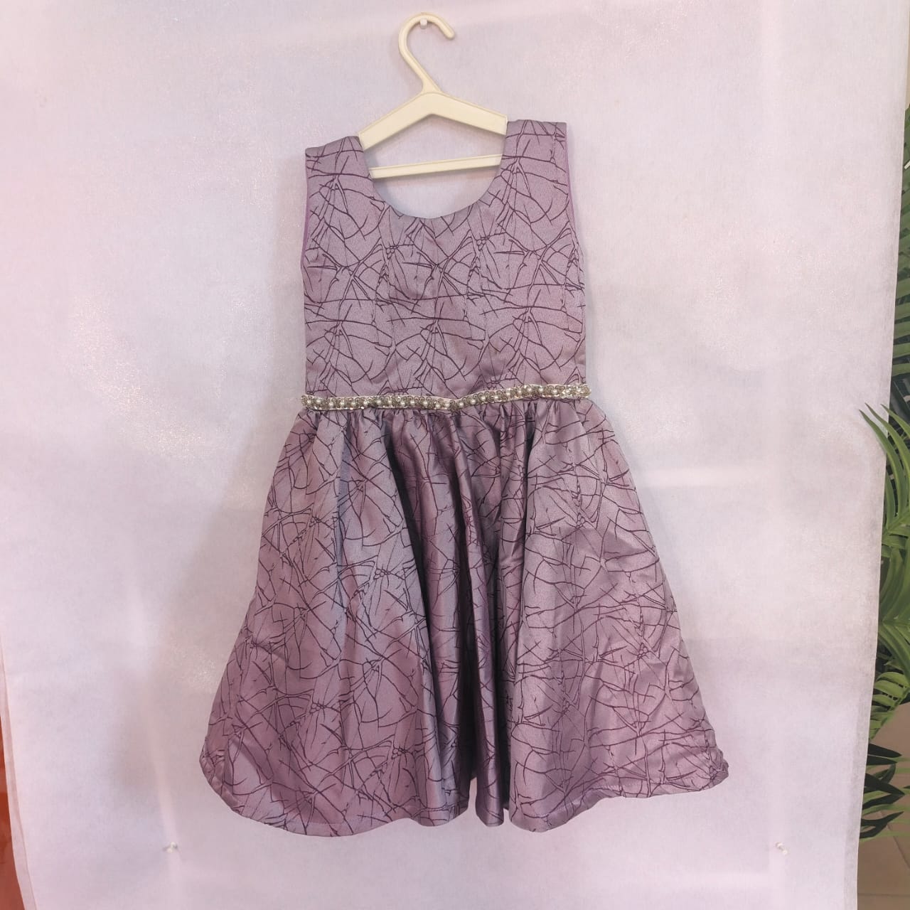 Elegant Mauve Lavender Kids' Jacquard Dress (ages 4-6)