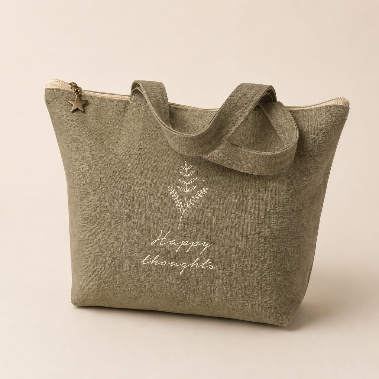 "Happy Thoughts" Minimalist Canvas Insulated Lunch Tote