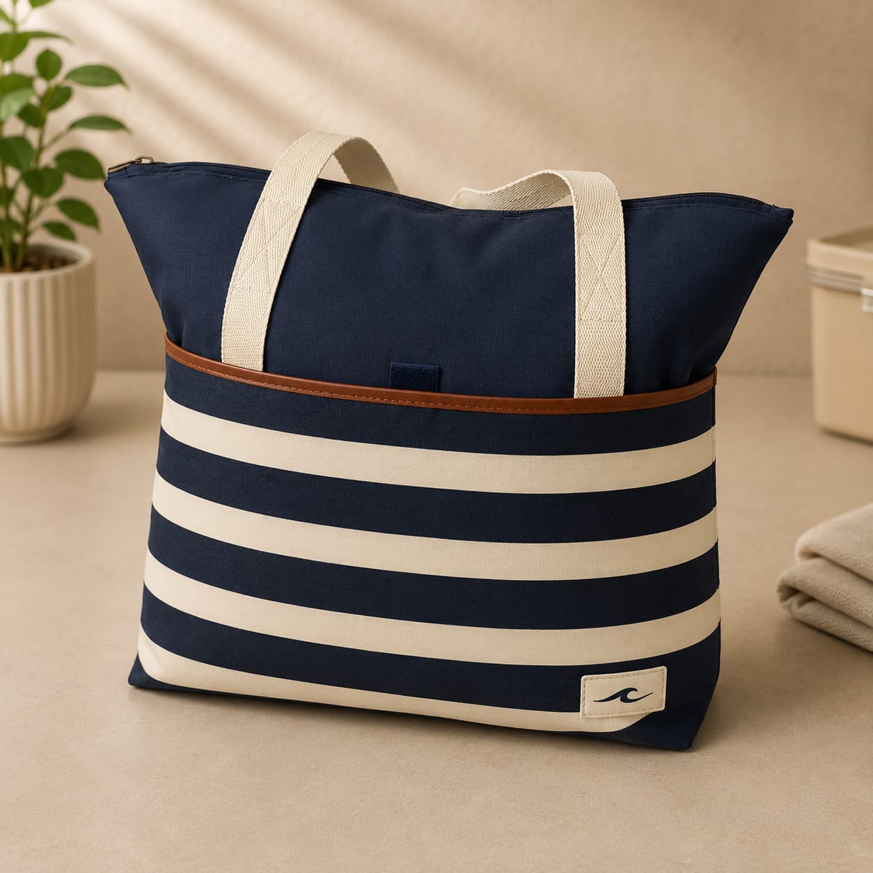 Nautical Coastal Wave Extra-Large Insulated Tote Bag