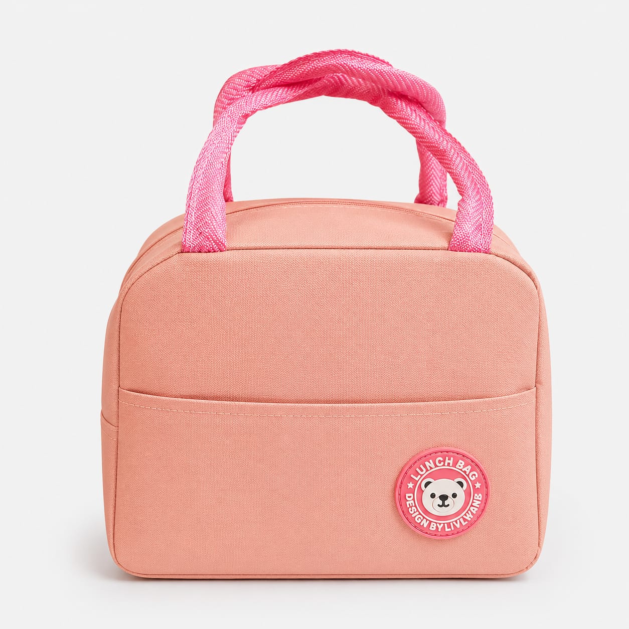 Pastel Peach "LIVLWANB Bear" Insulated Everyday Lunch Tote