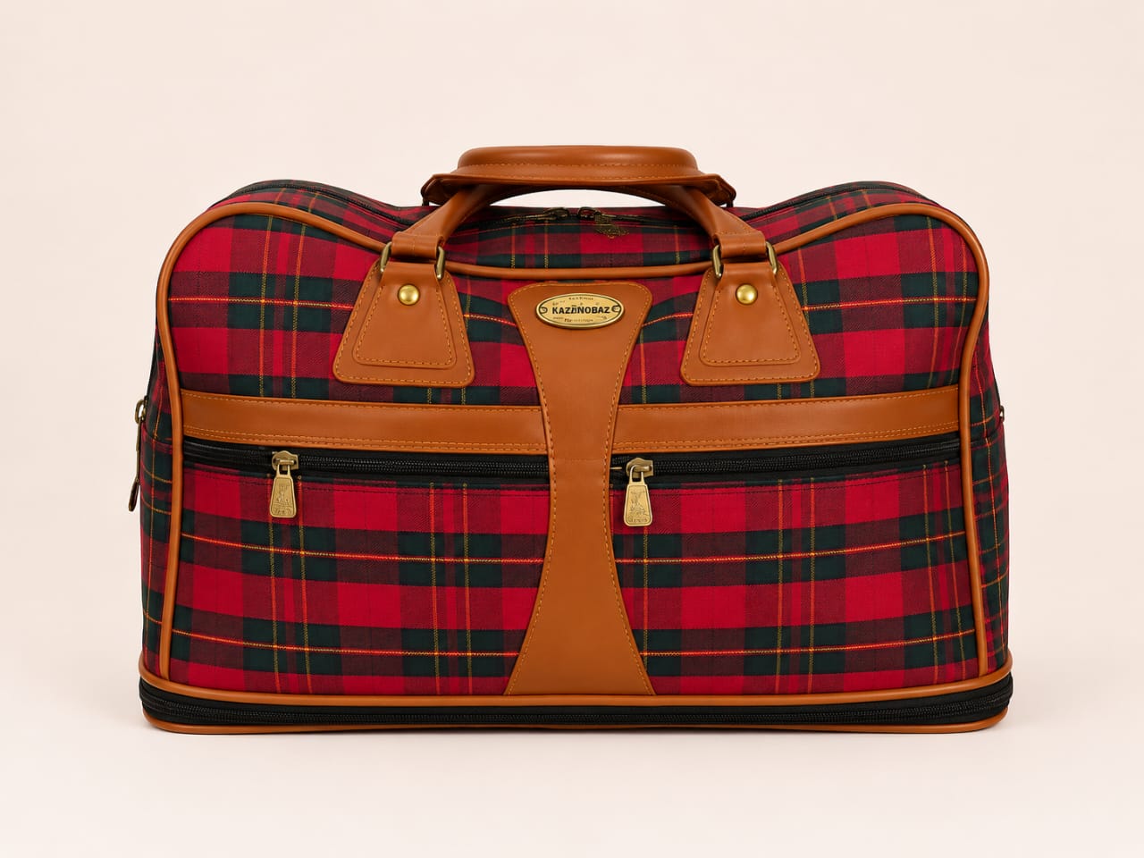 KaZiNoBaZ Premium Red Plaid Travel Duffle Bag